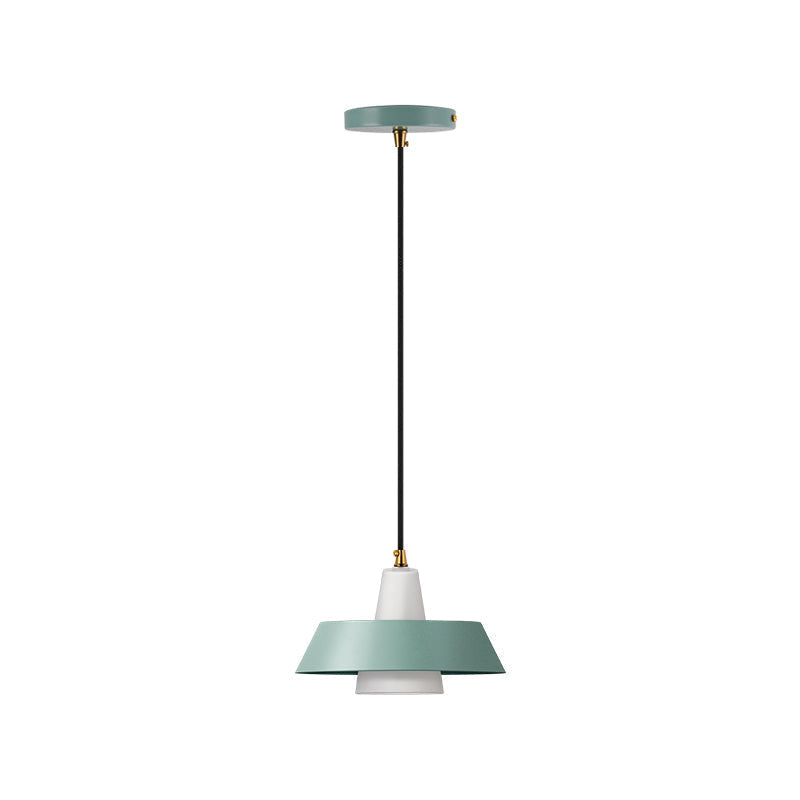 Minimalist Metallic Pendant Lamp With Black/White/Green Cap For Bedroom Lighting
