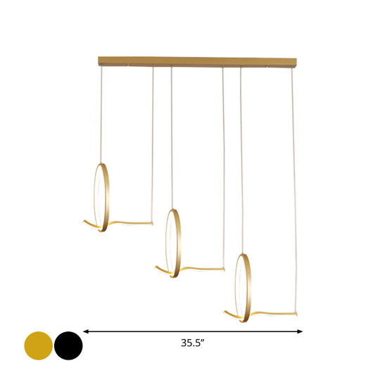 Modern Metal 3-Ringed Chandelier with LED Hanging Light Kit in Black/Gold - Warm/White Light