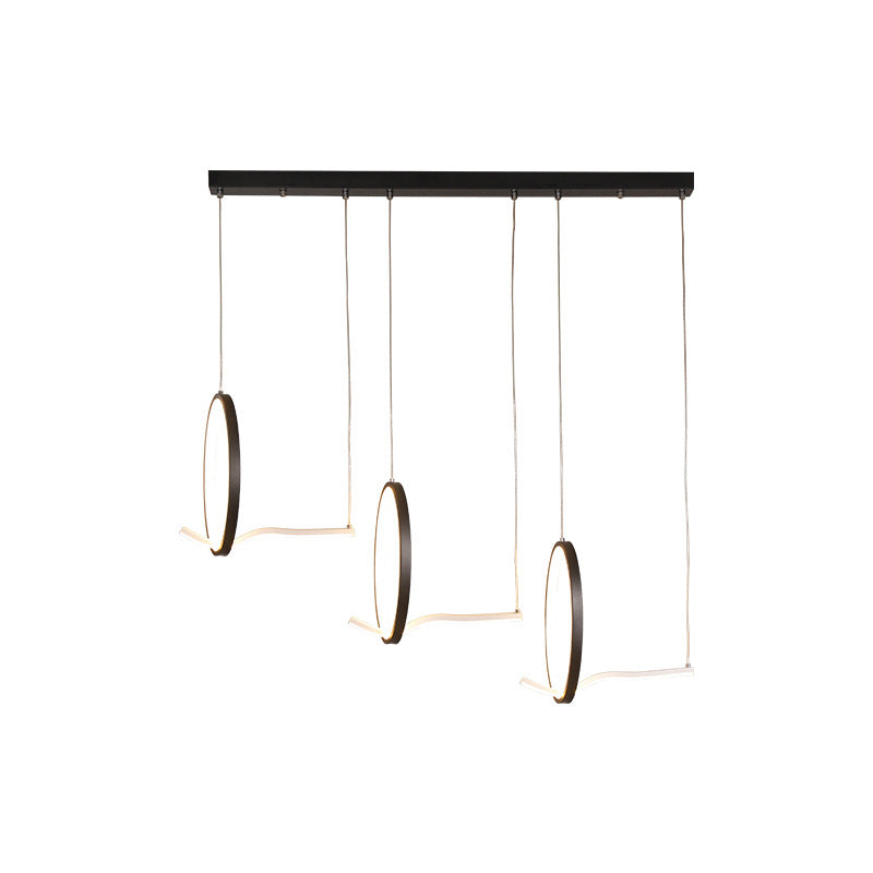 Modern Metal 3-Ringed Chandelier with LED Hanging Light Kit in Black/Gold - Warm/White Light