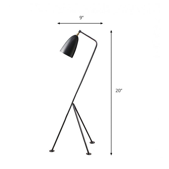 Modern Tripod Floor Lamp With Bell Shade - Metallic Design 1 Light Black/White Perfect For Bedroom