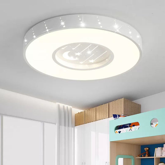 Metal Round Flush Light: Starry Ceiling Mount For Girls Bedroom In White / Third Gear