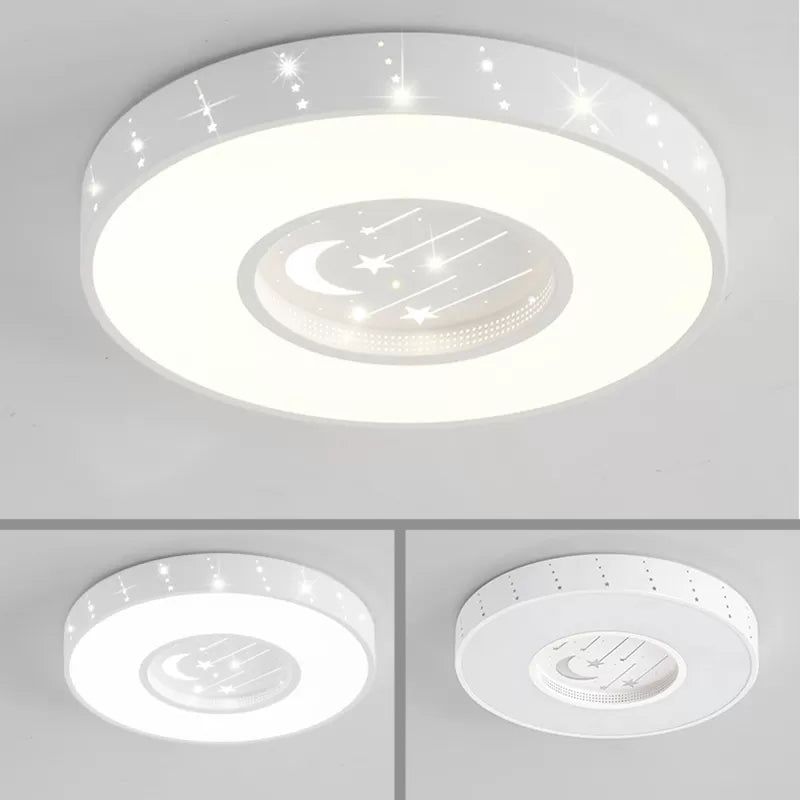 Metal Round Flush Light: Starry Ceiling Mount for Girls' Bedroom in White