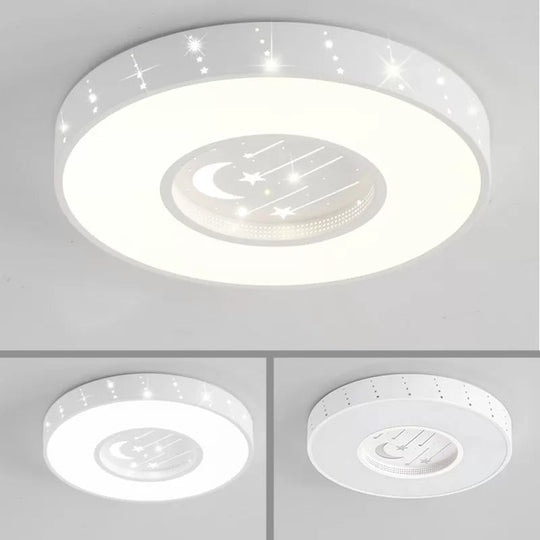Metal Round Flush Light: Starry Ceiling Mount for Girls' Bedroom in White