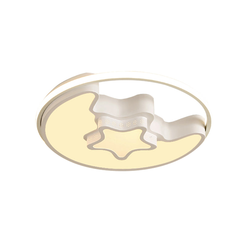 Modern Metal Star and Moon Flush Mount Ceiling Light – White Etched Finish for Foyer