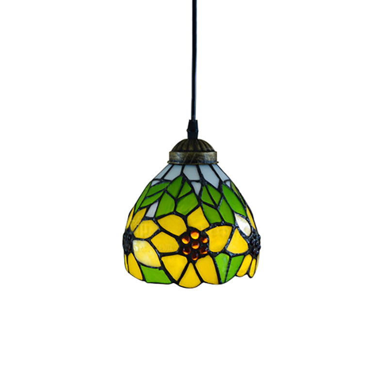 Tiffany-Style Hand Cut Glass Pendant Ceiling Light - Green/Orange Flare Design, Ideal for Living Room