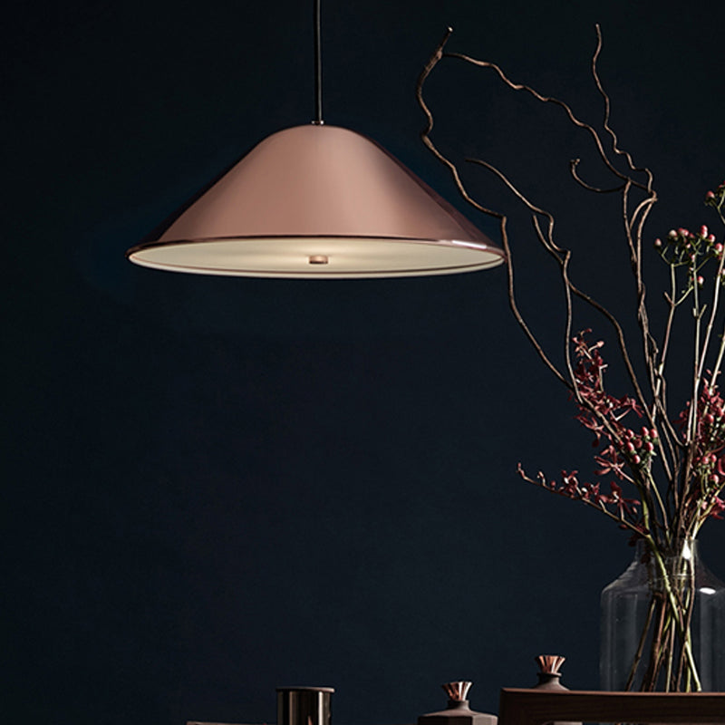 Modern Tapered Suspension Light In Matte Black Chrome And Rose Gold Finish - Perfect For Dining Room