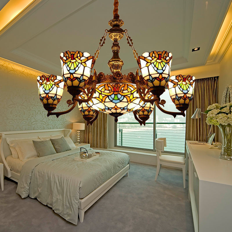 Lustres de salle à manger élégants de style baroque avec abat-jour en verre artistique et bras courbé/droit