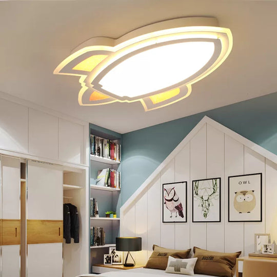 Modern White Flush Mount Spaceship Ceiling Light for Game Rooms