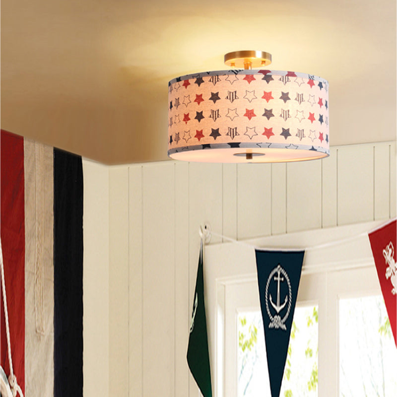 Contemporary Round Fabric Ceiling Lamp for Child's Bedroom - Semi Flushmount Light