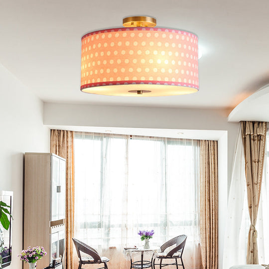 Contemporary Round Fabric Ceiling Lamp for Child's Bedroom - Semi Flushmount Light