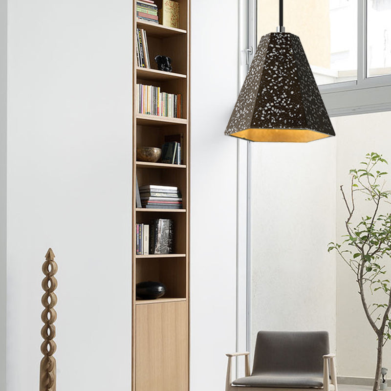 Geometric Cement Pendant Light - 1 Light Simplicity Hanging Light (Black/White/Yellow)