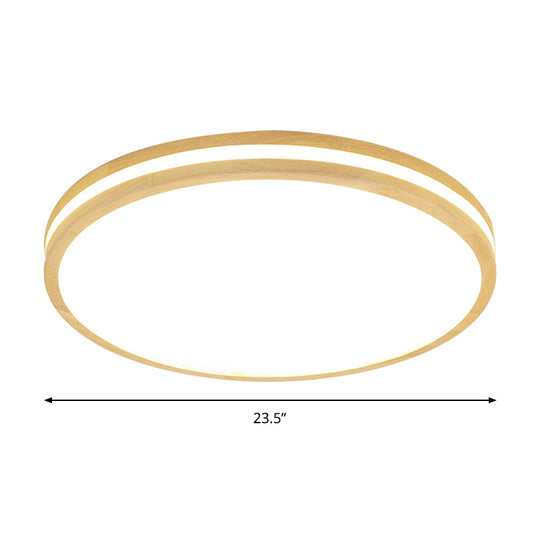 Japanese Style Flush Ceiling Light - Acrylic and Wood, LED Ceiling Lamp in Beige for Porch - 12"/16"/19.5"/23.5 inch Wide