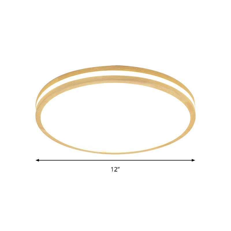 Japanese Style Flush Ceiling Light - Acrylic and Wood, LED Ceiling Lamp in Beige for Porch - 12"/16"/19.5"/23.5 inch Wide