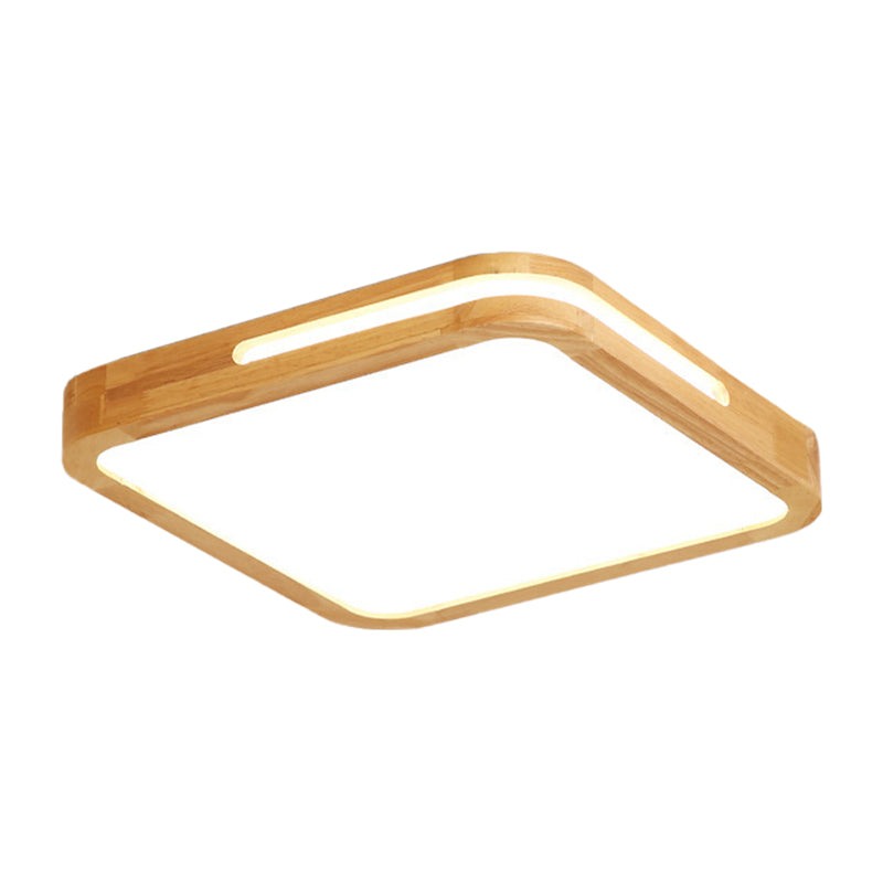 Japanese Style Wood and Acrylic LED Square Flush Ceiling Lamp in Beige - 16"/19.5" Wide