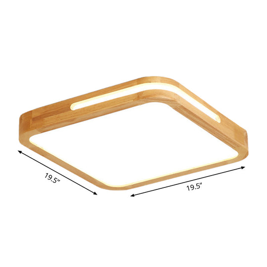 Japanese Style Wood And Acrylic Led Square Flush Ceiling Lamp In Beige - 16/19.5 Wide