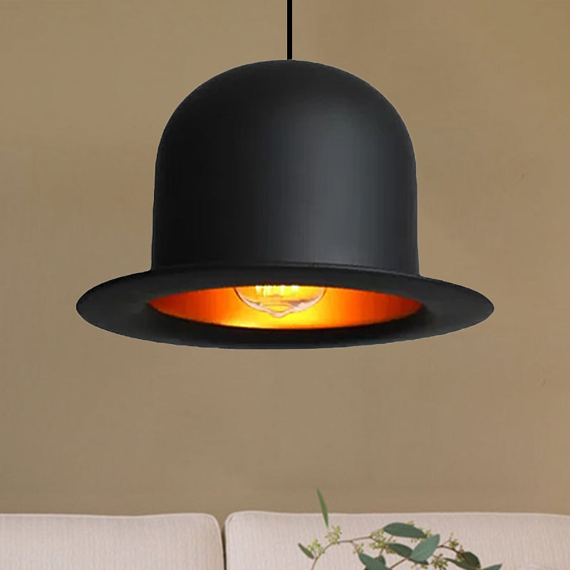 Modern Black Metal Hat Pendant Light For Dining Room - 1 6.5/7 Wide