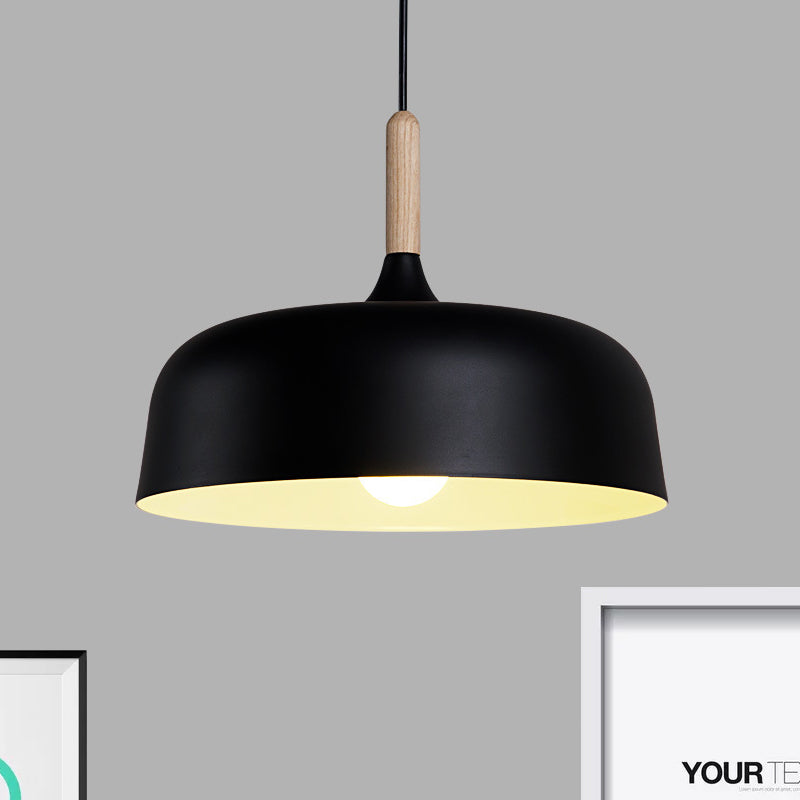 Metal Simple Style Bowl Ceiling Lamp - 1-Light Black/White Pendant Light For Dining Room 12.5/19
