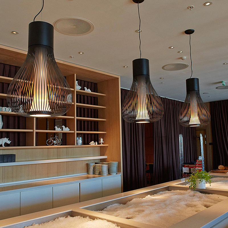 Gourd Wire Cage Pendant Ceiling Lamp - Contemporary Metal Design With Inner Cylinder Shade 1 Light