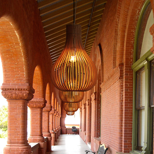 Modern Wood Pendant Light - Adjustable Teardrop Shape Ceiling Fixture