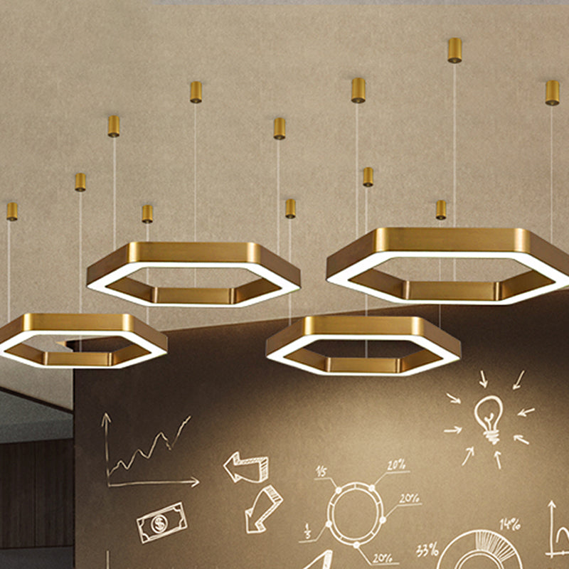 Modern Hexagon Metal Suspension Lamp - 16"/23.5"W LED Pendant Light - Gold Finish - Living Room Ceiling Hanging Fixture