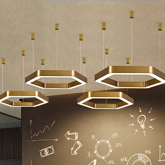 Modern Hexagon Metal Suspension Lamp - 16"/23.5"W LED Pendant Light - Gold Finish - Living Room Ceiling Hanging Fixture