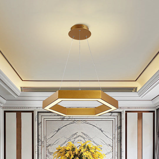 Modern Hexagon Metal Suspension Lamp - 16/23.5 Wide Led Gold Pendant Light For Living Room A/B