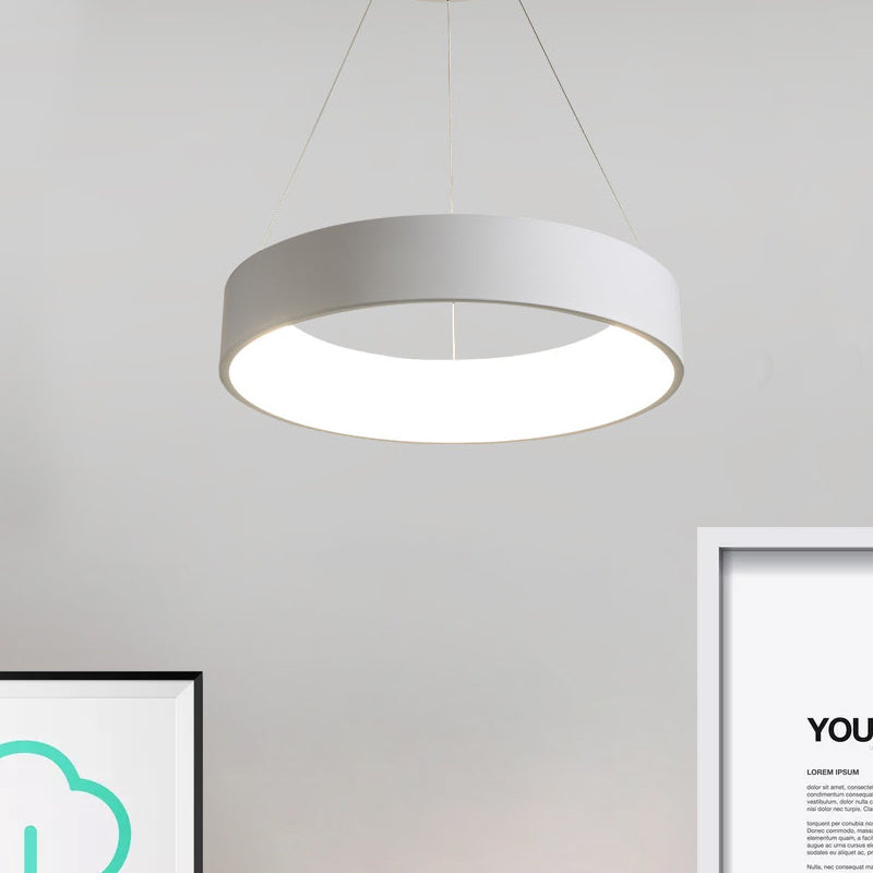 Minimalist Metal Ring Integrated LED Pendant Light - 3 Size & Color Options for Dining Room