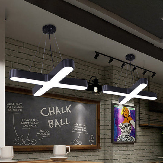 Modern White/Black/Gold Cross Hanging Lamp - 23.5"/35.5" Wide LED Pendant Light with Opaline Diffuser for Office