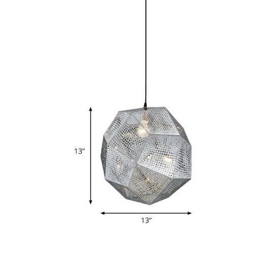 Faceted Globe Pendant Lighting: 1-Light Contemporary Metal Hanging Ceiling Light (10/12.5/19W) In