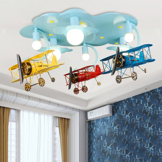 Contemporary Cloud & Glider Semi Flush Mount Ceiling Light for Kindergarten
