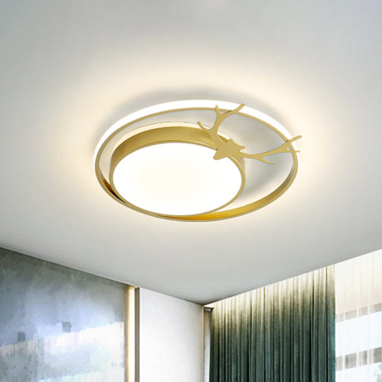 Modern LED Flush Mount Ceiling Light - Grey/Gold with Antler Design