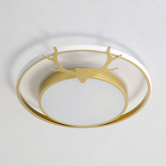 Modern LED Flush Mount Ceiling Light - Grey/Gold with Antler Design