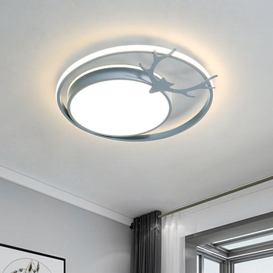 Modern LED Flush Mount Ceiling Light - Grey/Gold with Antler Design