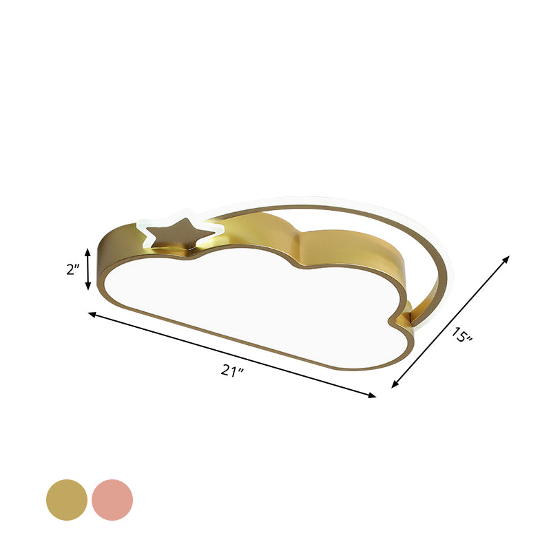 Cloud & Star LED Ceiling Light for Kid's Bedroom - Simple Pink/Gold Design