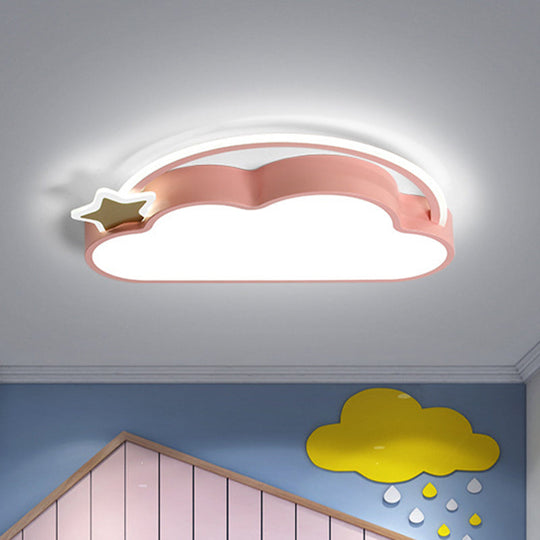 Cloud & Star LED Ceiling Light for Kid's Bedroom - Simple Pink/Gold Design