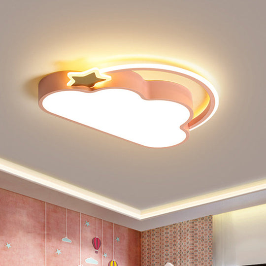 Cloud & Star LED Ceiling Light for Kid's Bedroom - Simple Pink/Gold Design
