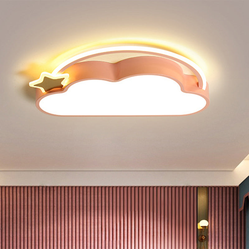 Cloud & Star LED Ceiling Light for Kid's Bedroom - Simple Pink/Gold Design