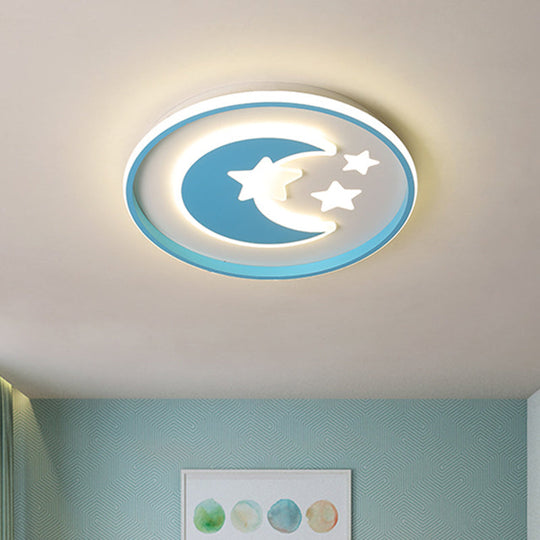 Kids Room LED Flushmount Lighting: Cartoon Moon and Star Acrylic Ceiling Light in Pink/Blue
