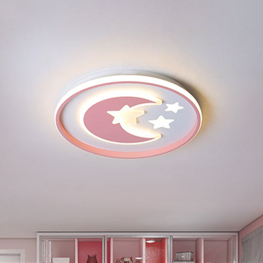 Kids Room LED Flushmount Lighting: Cartoon Moon and Star Acrylic Ceiling Light in Pink/Blue