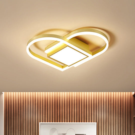 Gold/Coffee Acrylic LED Nordic Flush Mount Ceiling Light with Loving Heart Design - Warm/White Light