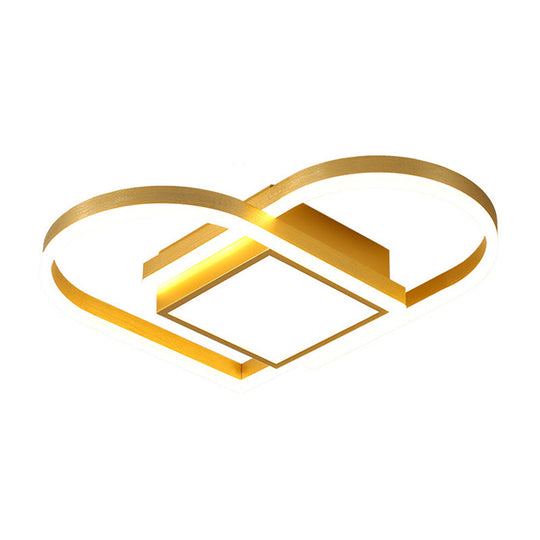 Gold/Coffee Acrylic LED Nordic Flush Mount Ceiling Light with Loving Heart Design - Warm/White Light