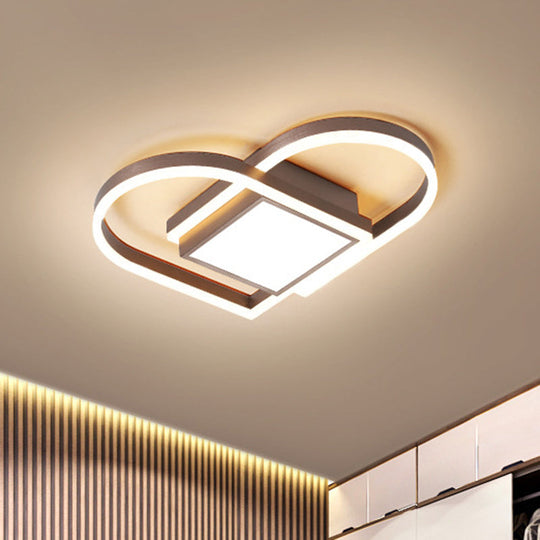 Gold/Coffee Acrylic LED Nordic Flush Mount Ceiling Light with Loving Heart Design - Warm/White Light