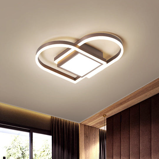 Gold/Coffee Acrylic LED Nordic Flush Mount Ceiling Light with Loving Heart Design - Warm/White Light