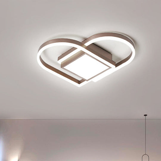 Gold/Coffee Acrylic LED Nordic Flush Mount Ceiling Light with Loving Heart Design - Warm/White Light