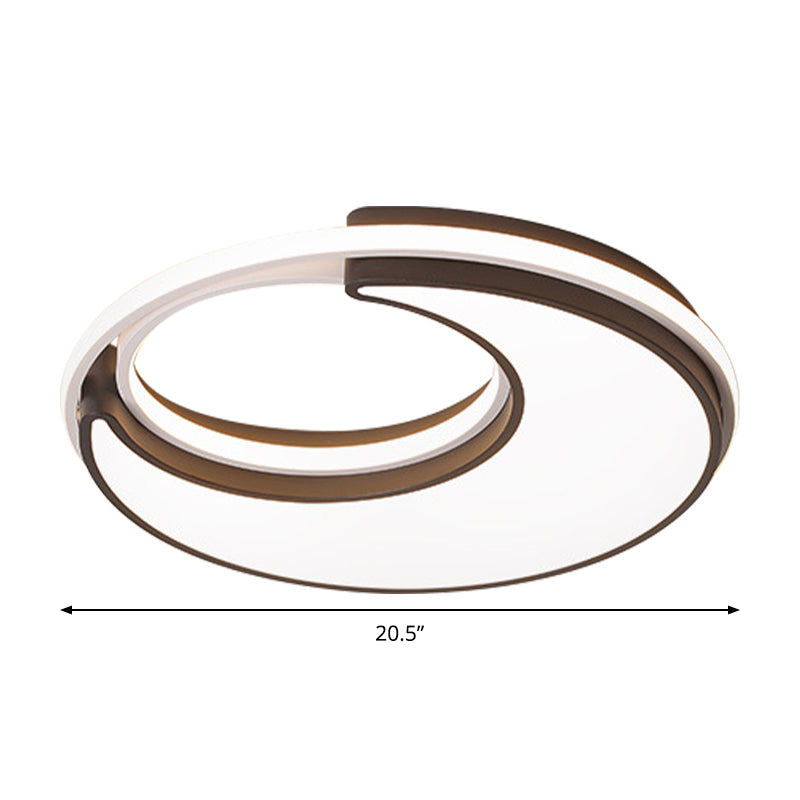 Black Minimalist LED Ceiling Lamp -Moon Flush Lighting Fixture for Bedroom, Acrylic Design, Warm/White Light