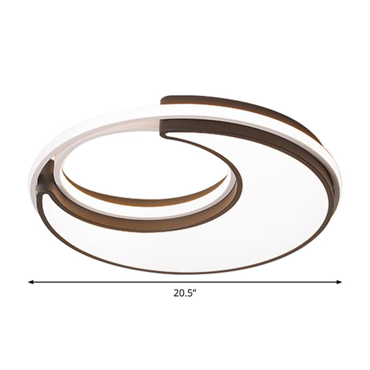 Black Minimalist LED Ceiling Lamp -Moon Flush Lighting Fixture for Bedroom, Acrylic Design, Warm/White Light