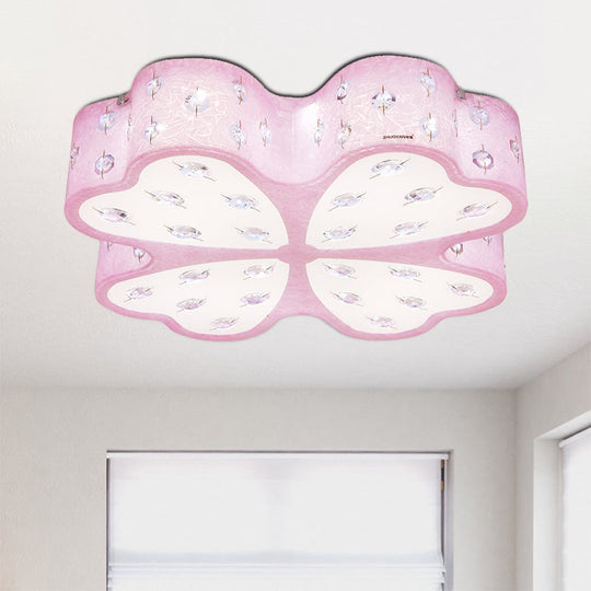 Kid's LED Pink Flower Ceiling Light with Crystal Deco