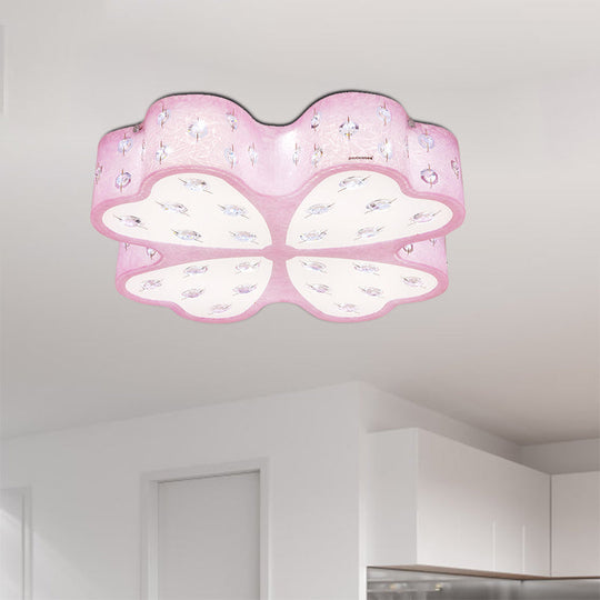 Kid's LED Pink Flower Ceiling Light with Crystal Deco