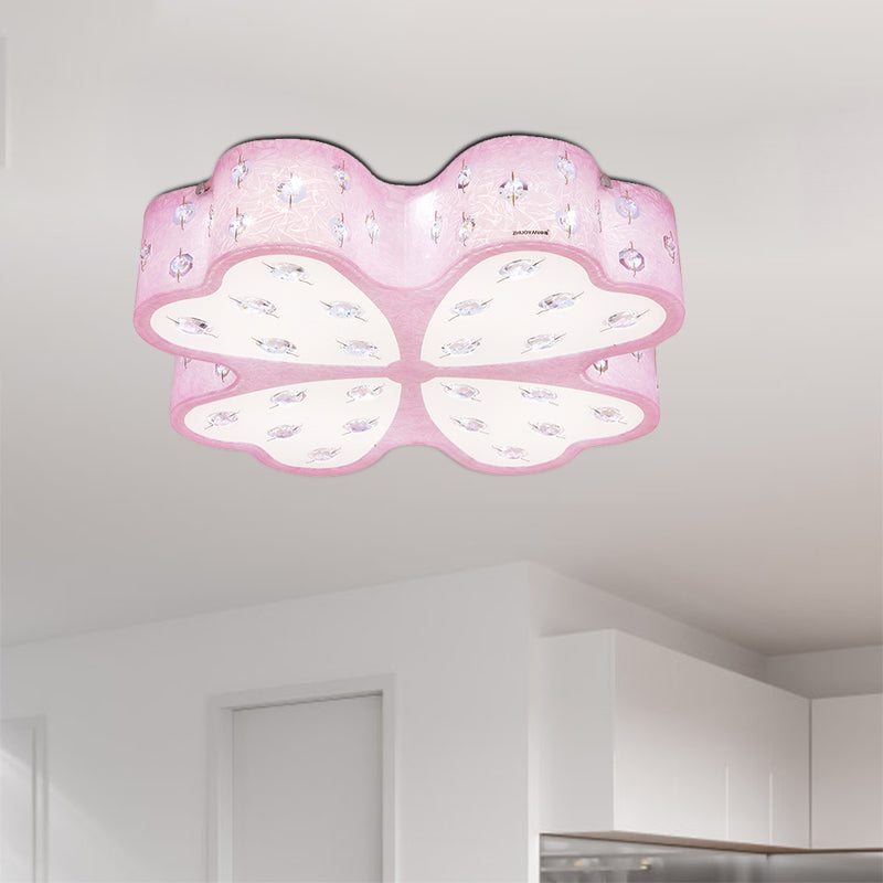 Kids Led Pink Flower Ceiling Light With Crystal Deco