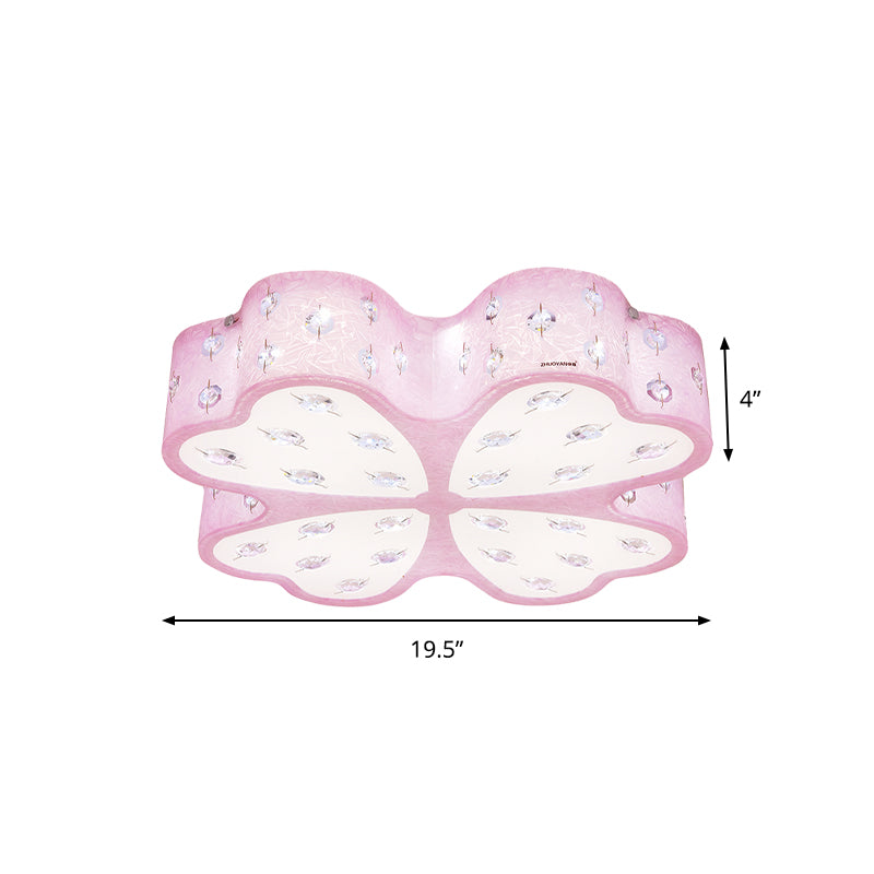 Kids Led Pink Flower Ceiling Light With Crystal Deco